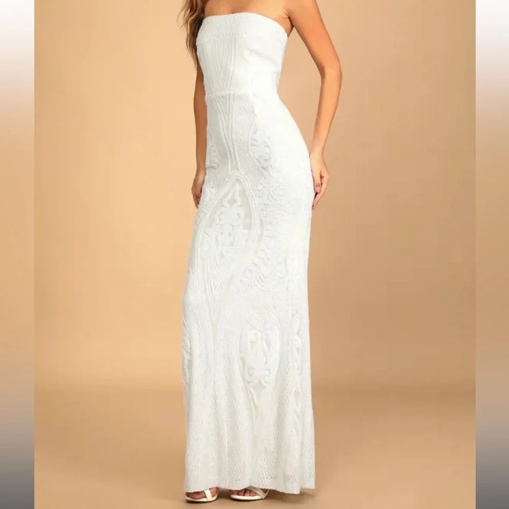 Lulus Magnificent Love White Sequin Strapless Maxi Dress - Picture 1 of 11